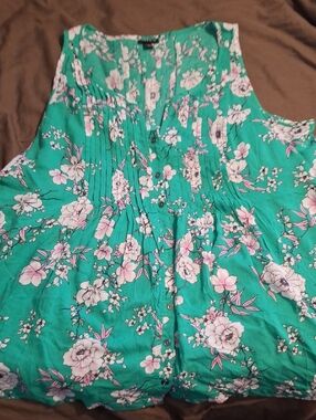 Torrid Teal Floral Sleeveless Blouse with Pink Accents 1X